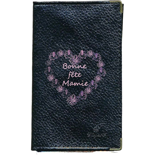 Porte Carte Grise en Cuir noir pour femme personnalisé Bonne Fête Mamie