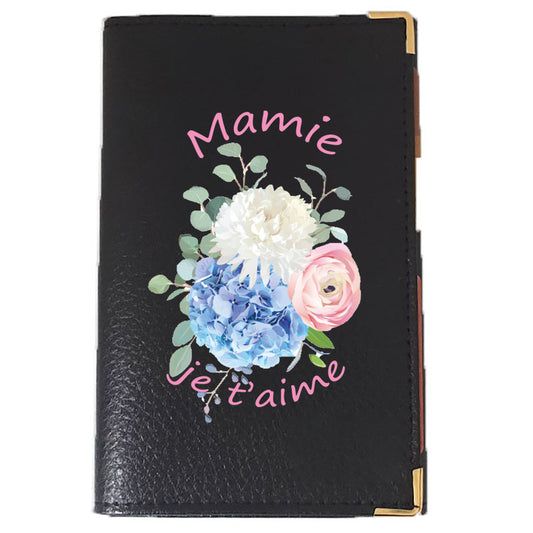 Porte Carte Grise en Cuir noir pour femme personnalisé Mamie je t'aime