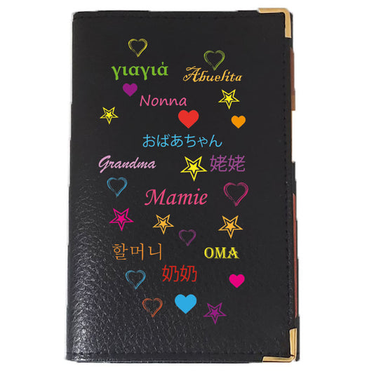 Porte Carte Grise en Cuir noir pour femme personnalisé Mamie en plusieurs langues