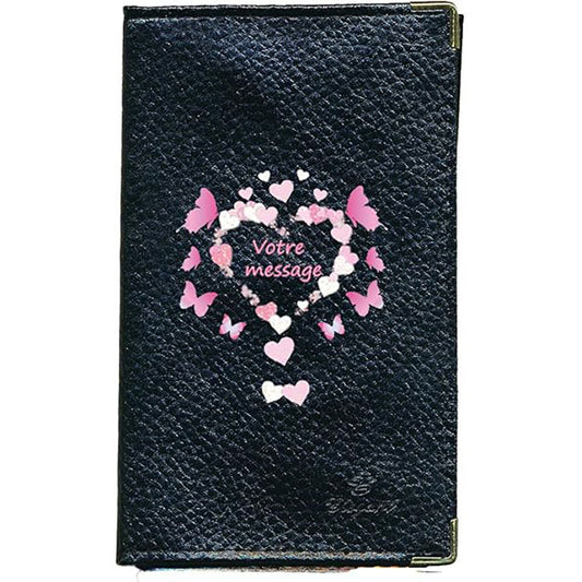 Porte Carte Grise en Cuir noir personnalisé avec un message