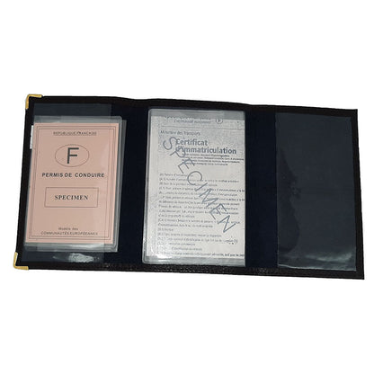 Porte Carte Grise en Cuir noir pour femme motif Amour coeur rose
