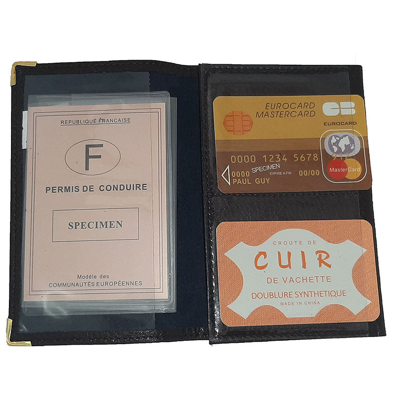 Porte Carte Grise en Cuir noir pour femme motif Amour coeur rose