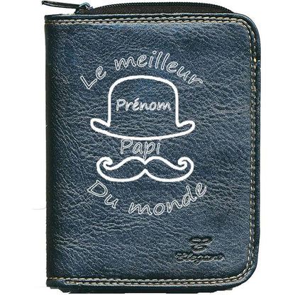 Porte monnaie et carte noir en Simili Cuir Homme personnalisé Meilleur Papi Grand Père