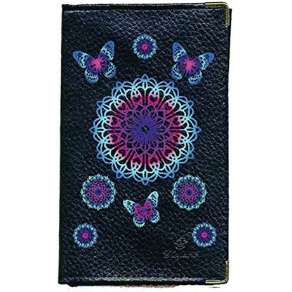 Porte Carte Grise en Cuir noir pour femme Mandala Bleu rose
