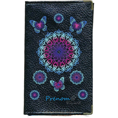 Porte Carte Grise en Cuir noir pour femme Mandala Bleu rose
