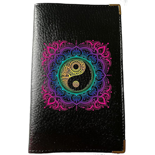Porte Carte Grise en Cuir noir pour femme Plume mandala Ying Yang
