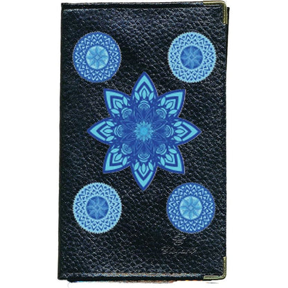 Porte Carte Grise en Cuir noir pour femme Mandala Bleu Zen