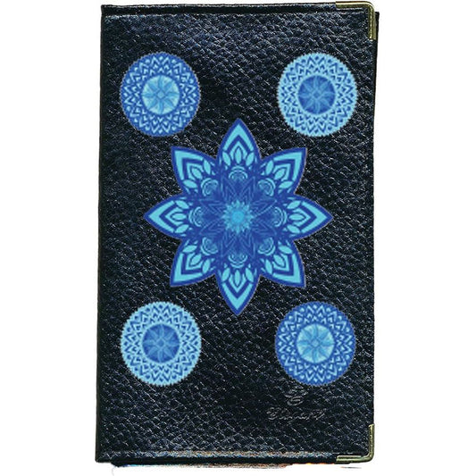 Porte Carte Grise en Cuir noir pour femme Mandala Bleu Zen