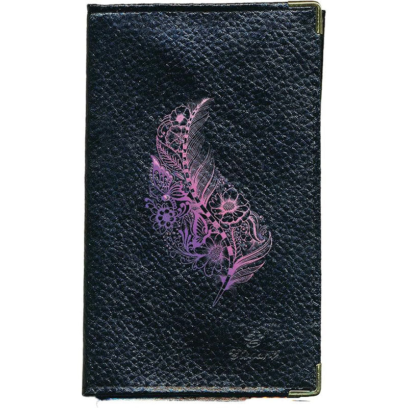 Porte Carte Grise en Cuir noir pour femme Plume Mauve fleur
