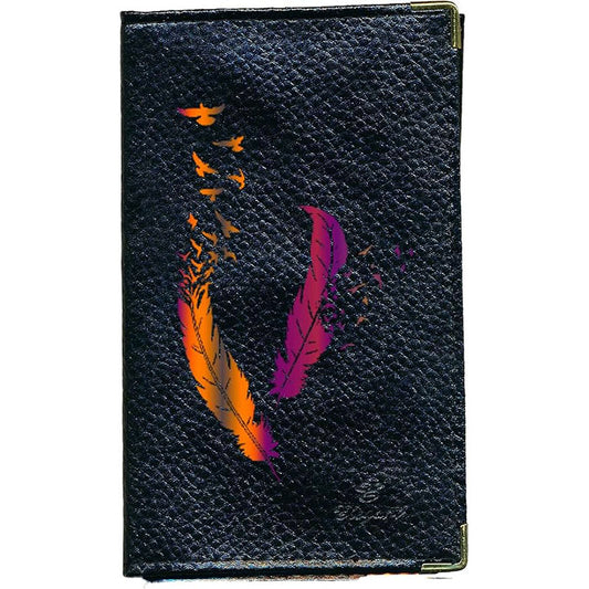 Porte Carte Grise en Cuir noir pour femme Plume orange