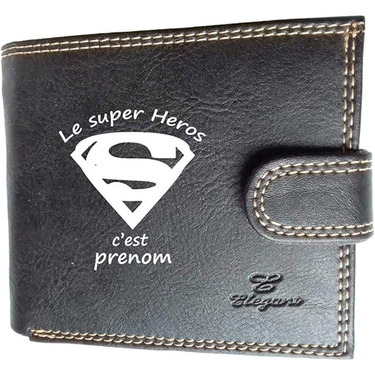 Portefeuille à rabat en Simili Cuir personnalisé un Super Heros avec prénom