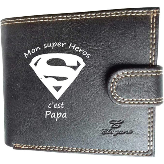 Portefeuille à rabat en Simili Cuir personnalisé Super Papa Fête des Pères