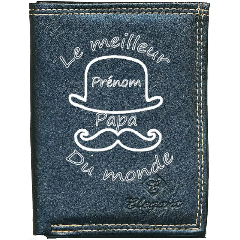 Petit Portefeuille Homme noir avec Porte Monnaie Personnalisé Meilleur Papa du Monde
