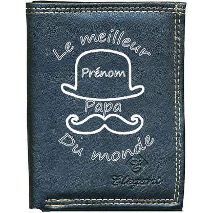 Petit Portefeuille Homme noir avec Porte Monnaie Personnalisé Meilleur Papa du Monde