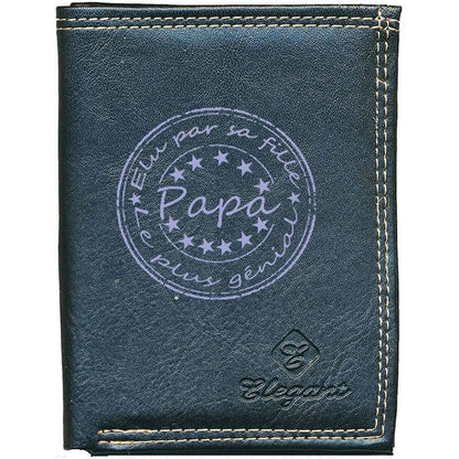 Petit Portefeuille Homme noir avec Porte Monnaie Personnalisé Papa Élu par sa fille