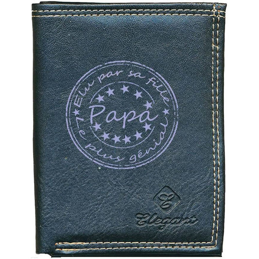 Petit Portefeuille Homme noir avec Porte Monnaie Personnalisé Papa Élu par sa fille