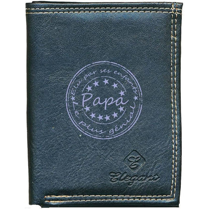 Petit Portefeuille Homme noir avec Porte Monnaie Personnalisé Papa elu par ses enfants