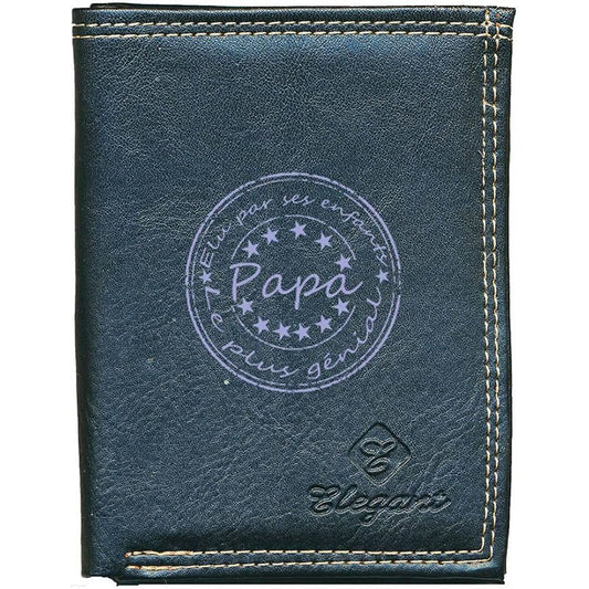 Petit Portefeuille Homme noir avec Porte Monnaie Personnalisé Papa elu par ses enfants