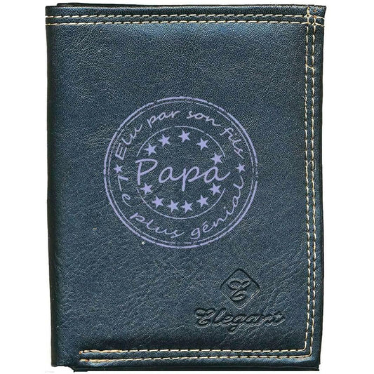 Petit Portefeuille Homme noir avec Porte Monnaie Personnalisé Papa elu par son fils