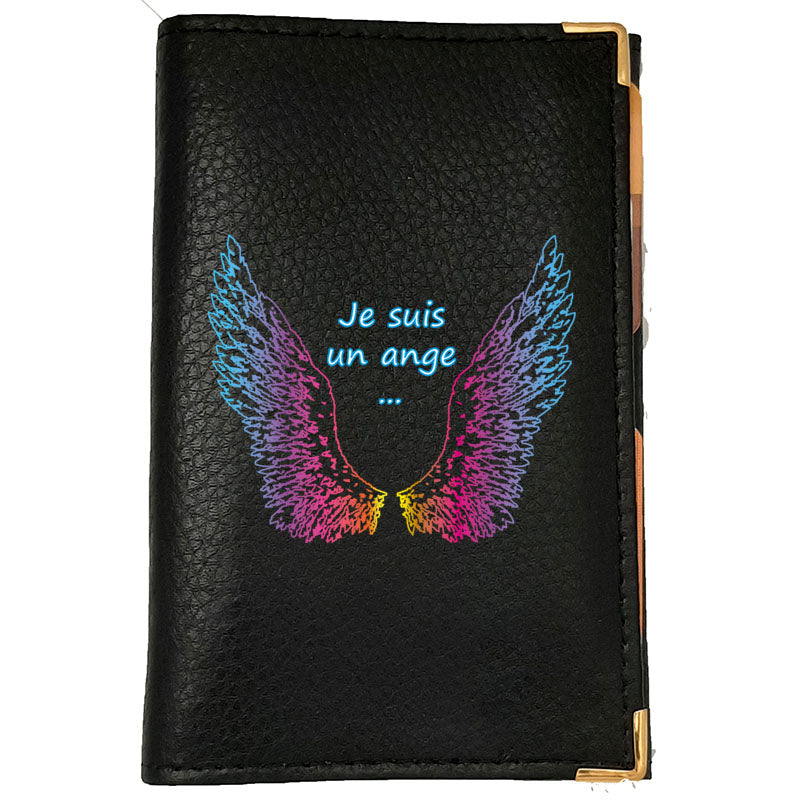 Porte Carte Grise en Cuir noir pour femme personnalisé Je suis un ange
