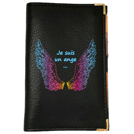 Porte Carte Grise en Cuir noir pour femme personnalisé Je suis un ange