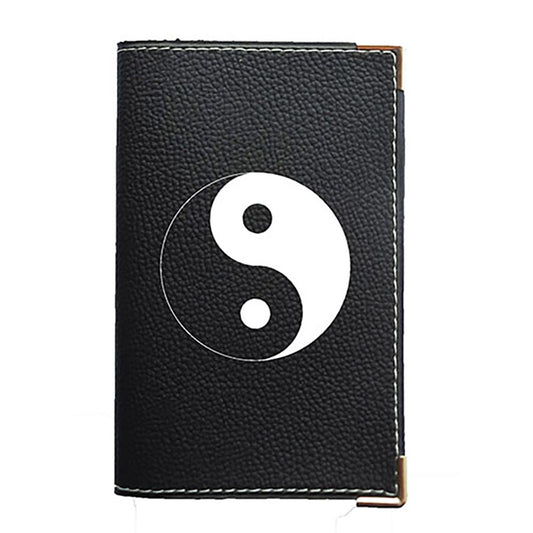 Porte carte grise en simili cuir noir personnalisé Ying-Yang