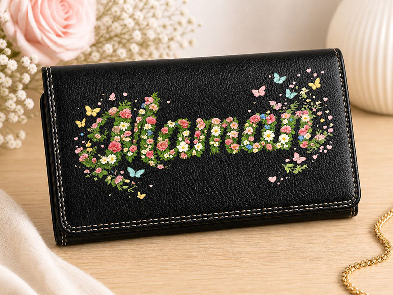 Compagnon Tout-en-Un Porte Chéquier en Simili Cuir personnalisé Maman Fleurs