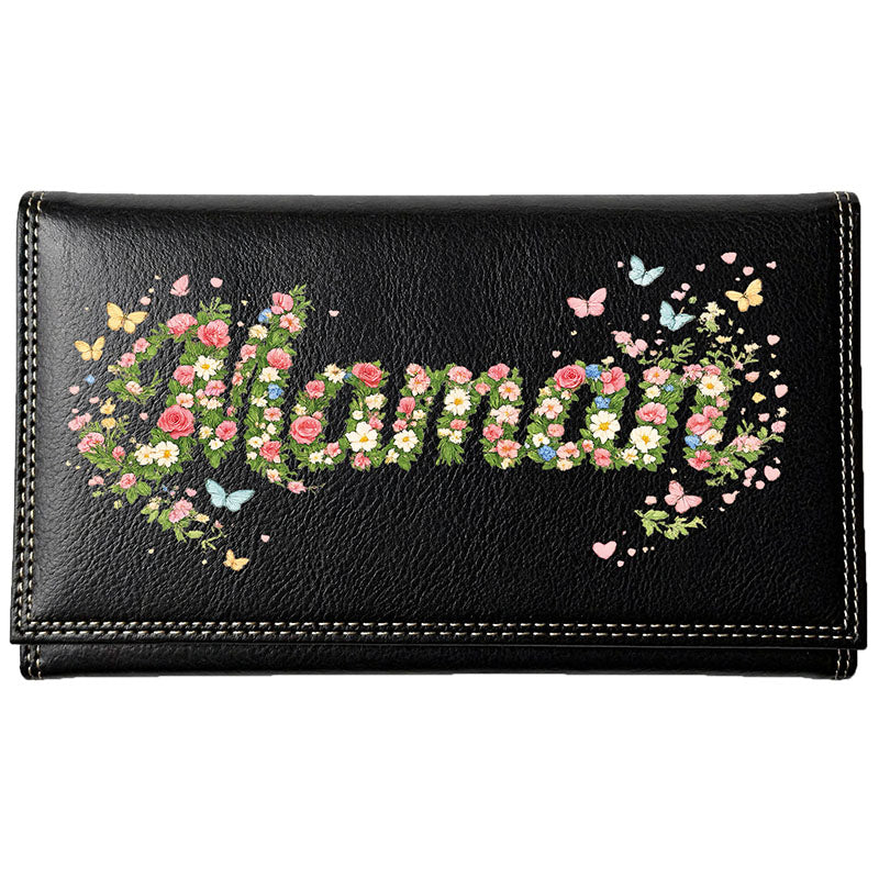 Compagnon Tout-en-Un Porte Chéquier en Simili Cuir personnalisé Maman Fleurs