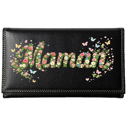 Compagnon Tout-en-Un Porte Chéquier en Simili Cuir personnalisé Maman Fleurs