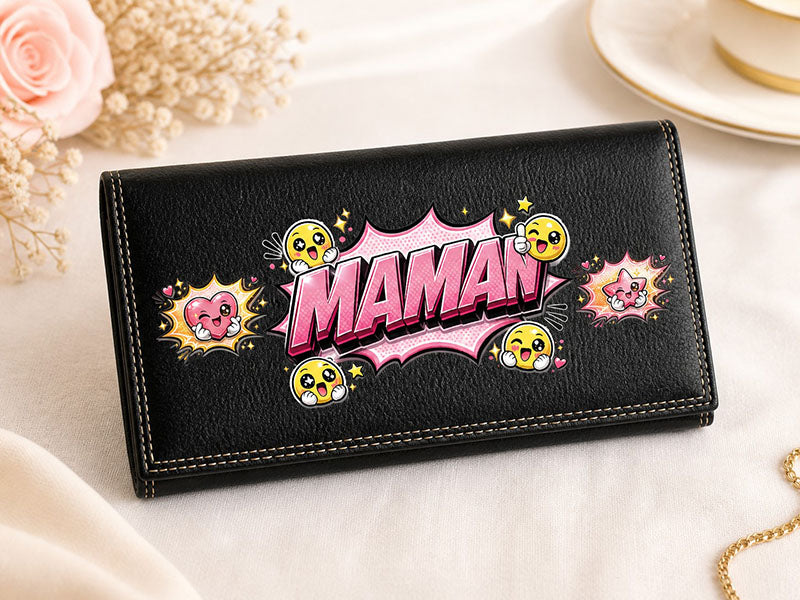 Compagnon Tout-en-Un Porte Chéquier en Simili Cuir personnalisé Maman BD