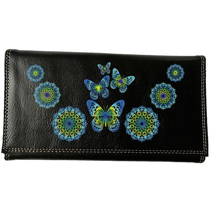 Compagnon Tout-en-Un Porte Chéquier en Simili Cuir personnalisé Papillon bleu vert