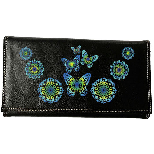 Compagnon Tout-en-Un Porte Chéquier en Simili Cuir personnalisé Papillon bleu vert