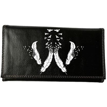 Compagnon Tout-en-Un Porte Chéquier en Simili Cuir personnalisé Plume Blanche