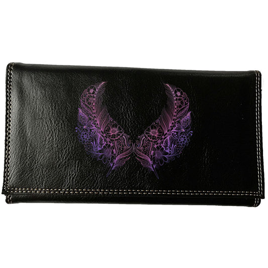 Compagnon Tout-en-Un Porte Chéquier en Simili Cuir personnalisé Plume Mauve