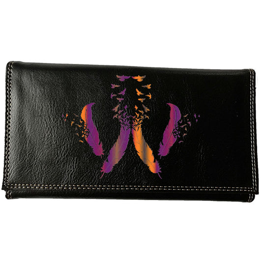 Compagnon Tout-en-Un Porte Chéquier en Simili Cuir personnalisé Plume Orange