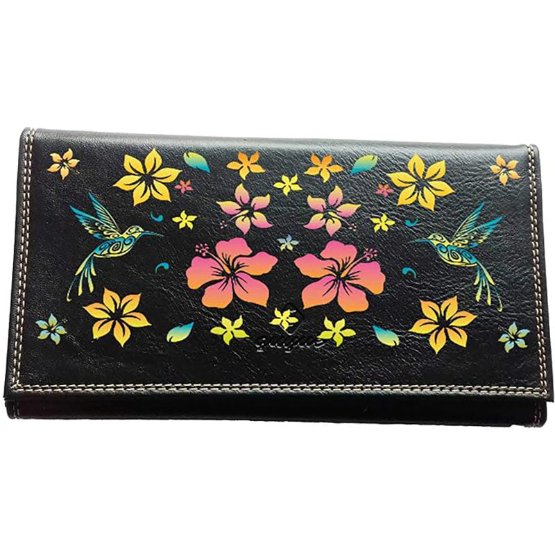 Compagnon Tout-en-Un Porte Chéquier en Simili Cuir design colibri orange