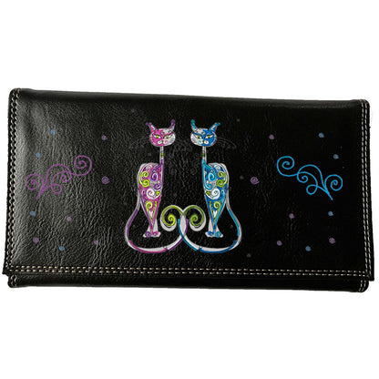 Compagnon Tout-en-Un Porte Chéquier en Simili Cuir - Design Couple Chat