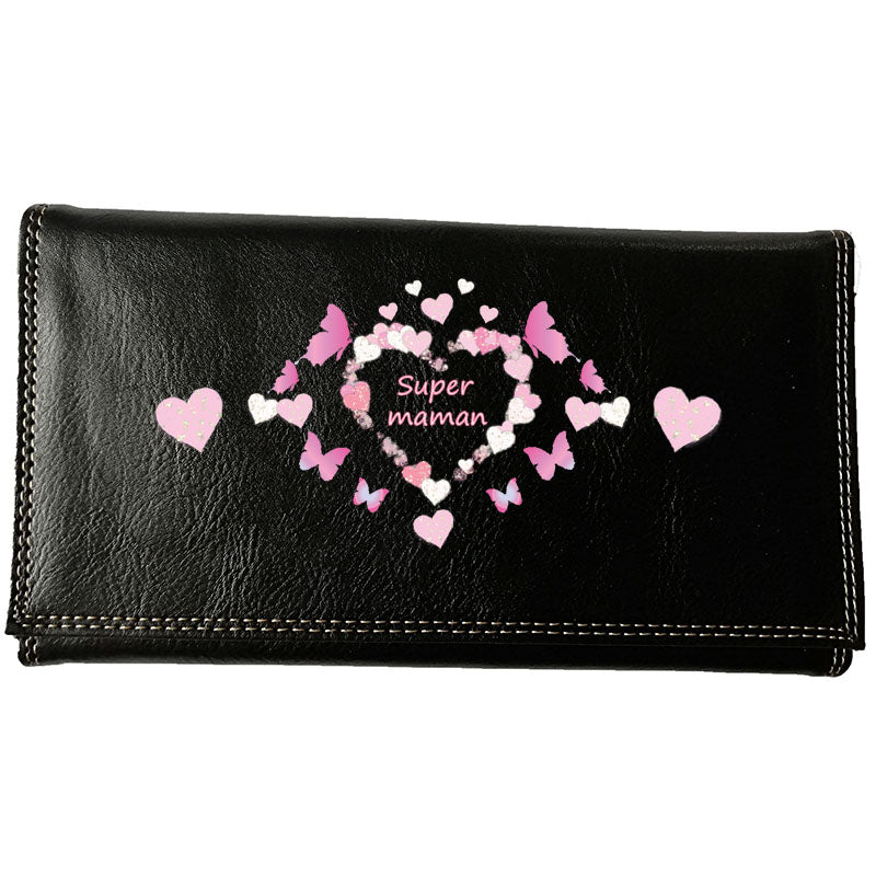 Compagnon Tout-en-Un Porte Chéquier en Simili Cuir personnalisé Super Maman Coeur