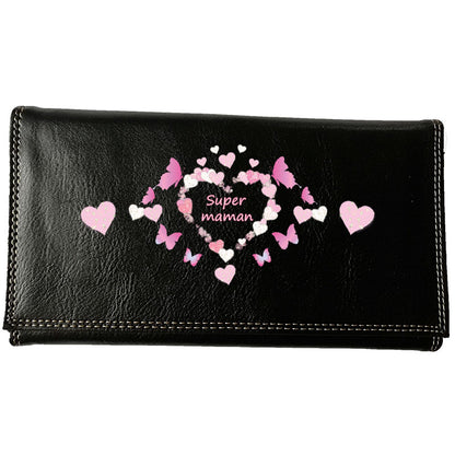 Compagnon Tout-en-Un Porte Chéquier en Simili Cuir personnalisé Super Maman Coeur