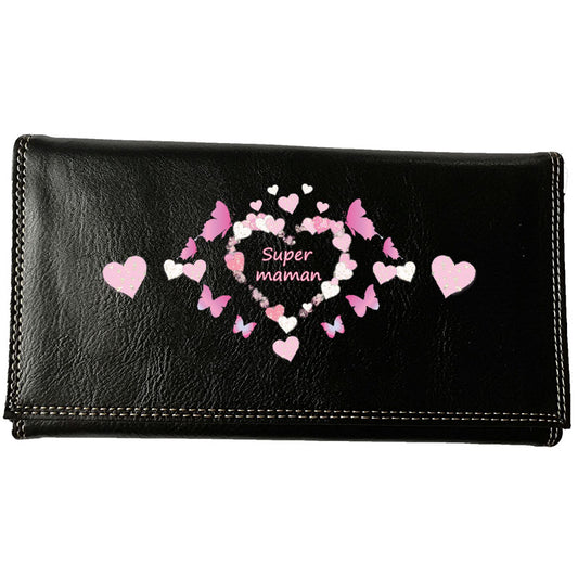Compagnon Tout-en-Un Porte Chéquier en Simili Cuir personnalisé Super Maman Coeur