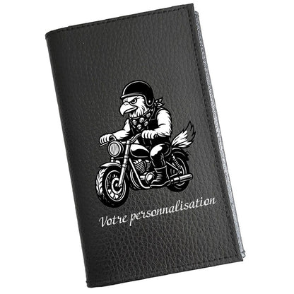 Étui Carte Grise en Cuir Noir Personnalisé Moto Style Harley avec Aigle – en option Prénom  - Cadeau Motard