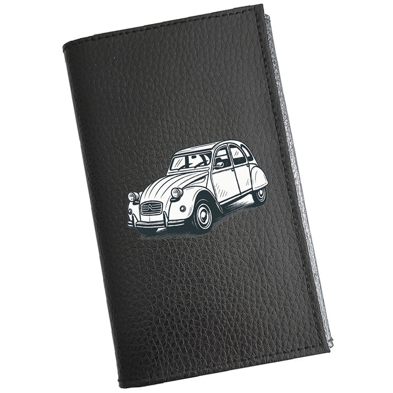 Étui Carte Grise en Cuir Noir Personnalisé Voiture Style 2 CV – en option Prénom  - Cadeau auto ancienne