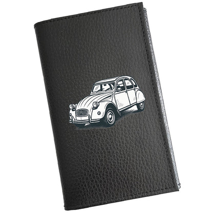 Étui Carte Grise en Cuir Noir Personnalisé Voiture Style 2 CV – en option Prénom  - Cadeau auto ancienne
