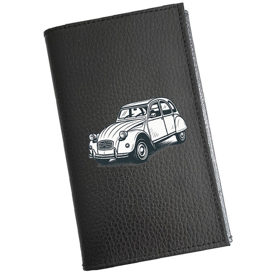 Étui Carte Grise en Cuir Noir Personnalisé Voiture Style 2 CV – en option Prénom  - Cadeau auto ancienne