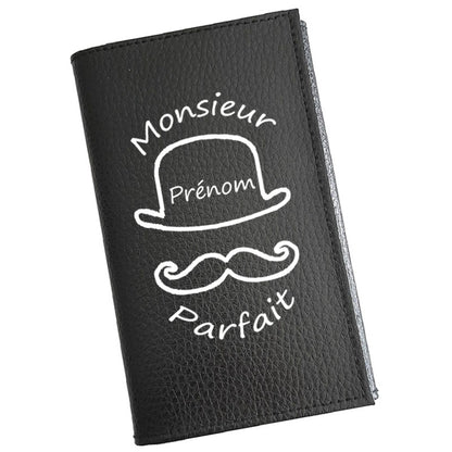Porte carte grise en cuir noir personnalisé Mr Parfait