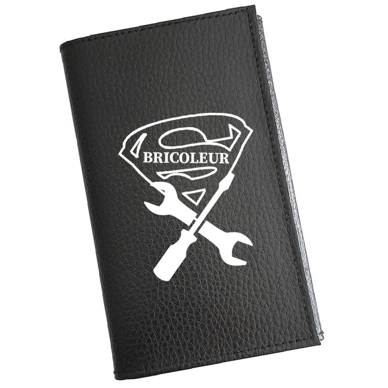 Porte carte grise en cuir noir personnalisé Super Bricoleur