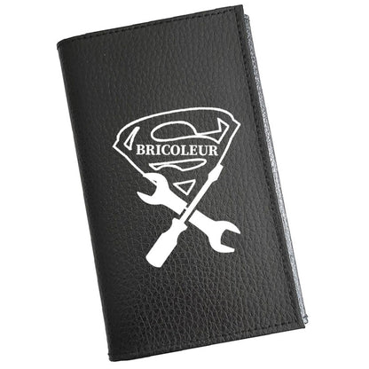 Porte carte grise en cuir noir personnalisé Super Bricoleur