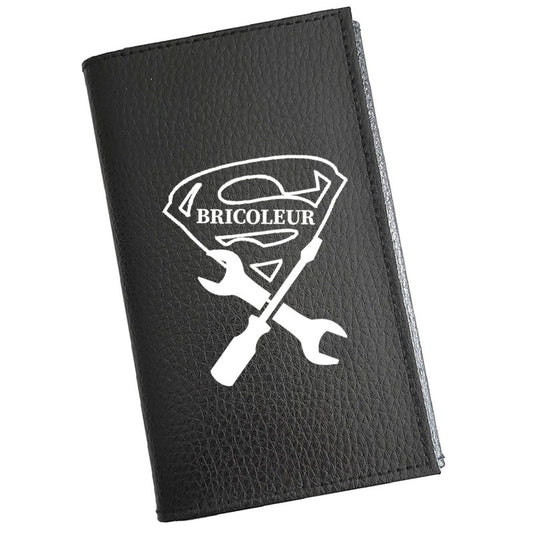 Porte carte grise en cuir noir personnalisé Super Bricoleur