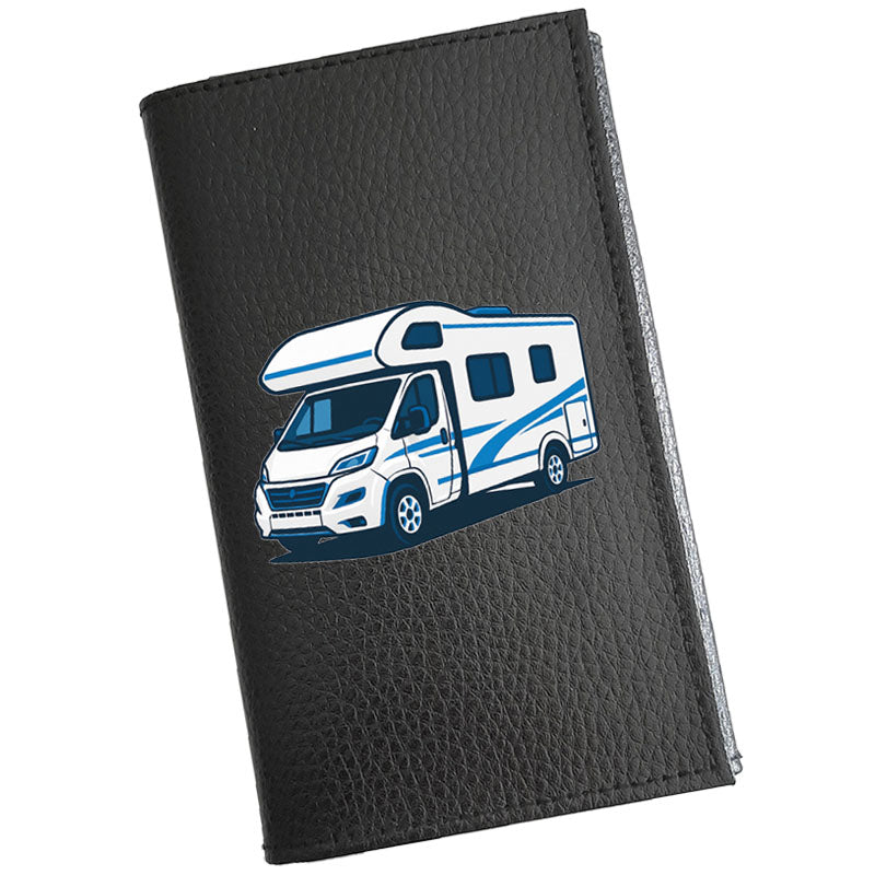 Etui Porte carte grise en cuir noir personnalisé Camping Car - en option prenom