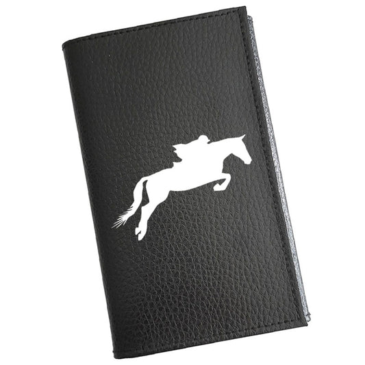 Porte carte grise en cuir noir personnalisé Cheval de Course